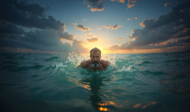Tranquil Ocean Swim at Sunset