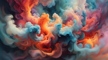 Abstract swirling colorful clouds, like smoke, creating a vibrant and dynamic backdrop for design.