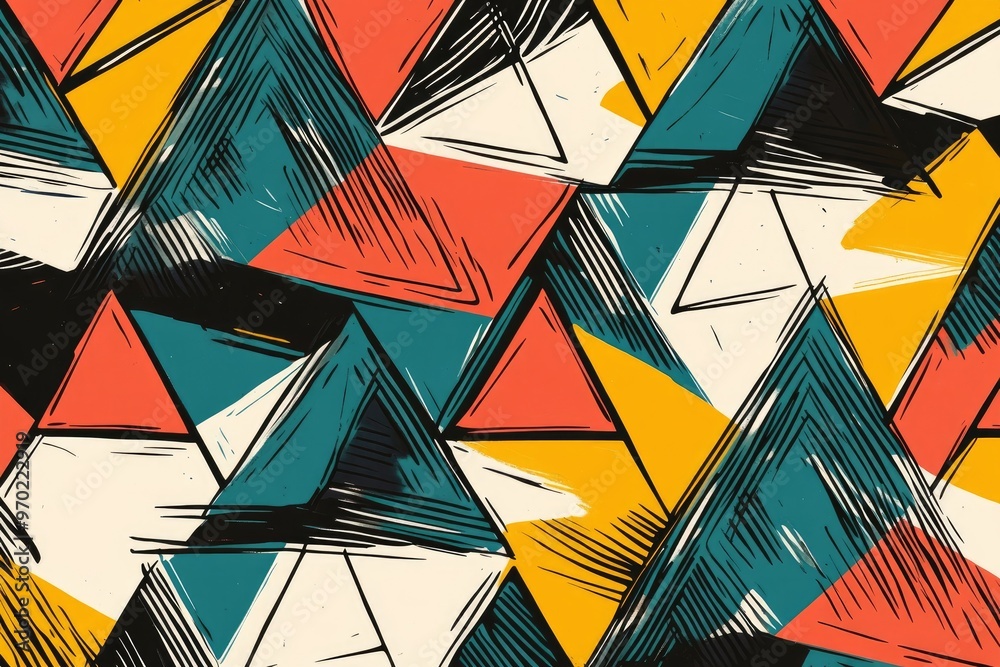 Wall mural abstract triangle pattern in a line art style creating a unique and modern background illustration