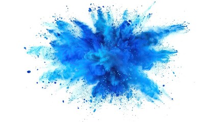 Blue powder explosion on white background.