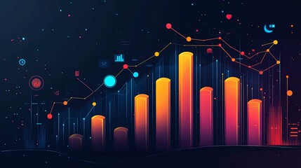 Abstract 3D Bar Graph with Connecting Lines and Data Points