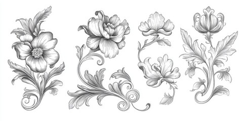 Line art illustration of decorative elements for use in invitation designs