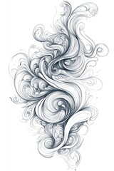 Line art illustration featuring decorative swirls