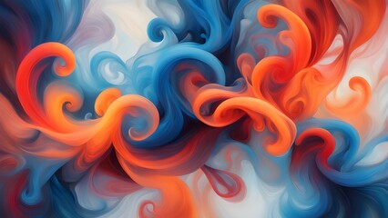 Obraz premium Abstract swirl of blue, orange, and white colors.