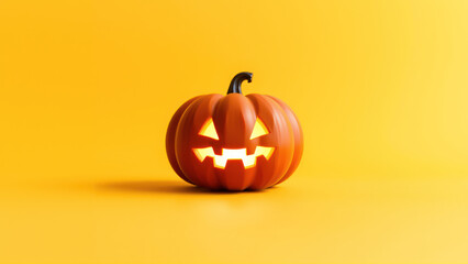 Greeting card happy jack-o'-lantern on a yellow backdrop