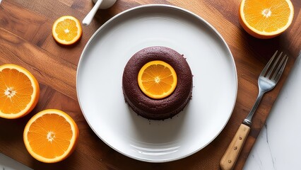 Chocolate Orange Cake on a plate on a white background