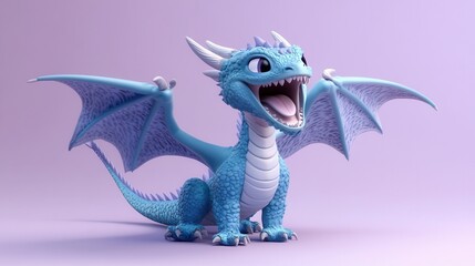 Fototapeta premium A joyful blue dragon with vibrant wings, showcasing a playful and cheerful character, perfect for fantasy-themed designs.