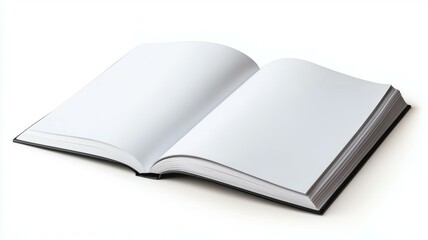 A book is open to a blank page