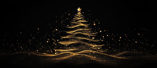 Festive greeting card design featuring a gold Christmas tree set against a black background celebrating the holiday season