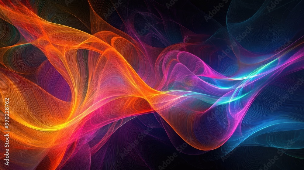 Poster vibrant fractal design featuring colorful lines an artistic representation of dynamic physical proce