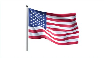 A large American flag is waving in the wind
