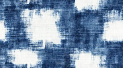 Denim blue and white tonal glitch geometric linen texture Seamless textile effect background Contemporary indigo dye pattern Beach inspired decor with rustic vintage washed geometric fabric tile