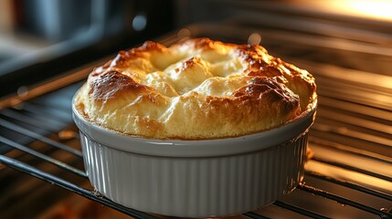 A Golden-Brown Souffle Baking in an Oven