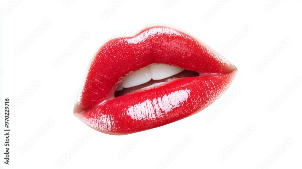 Poster A close up of a woman's red lips with a white background