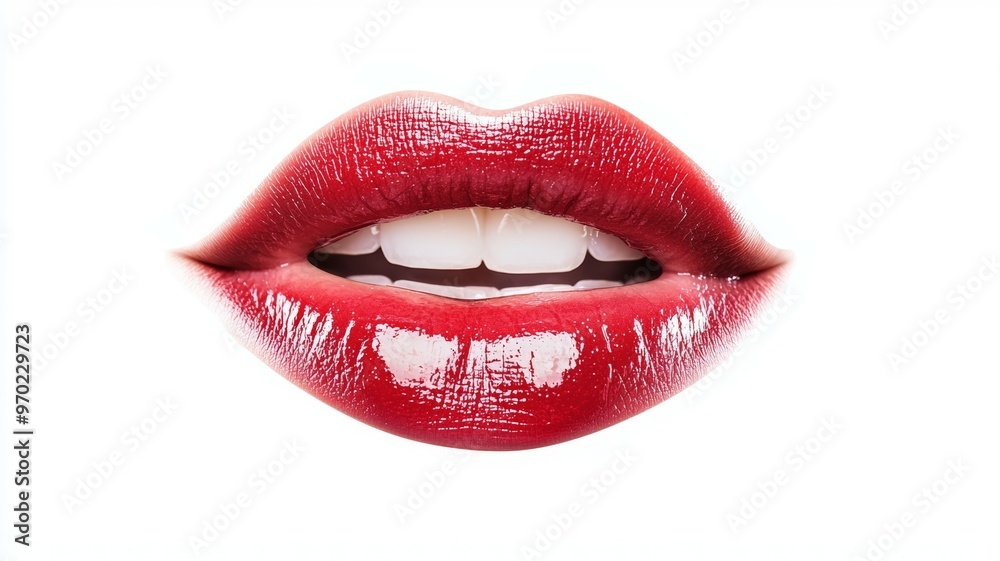 Sticker A close up of a woman's lips with a red lip liner