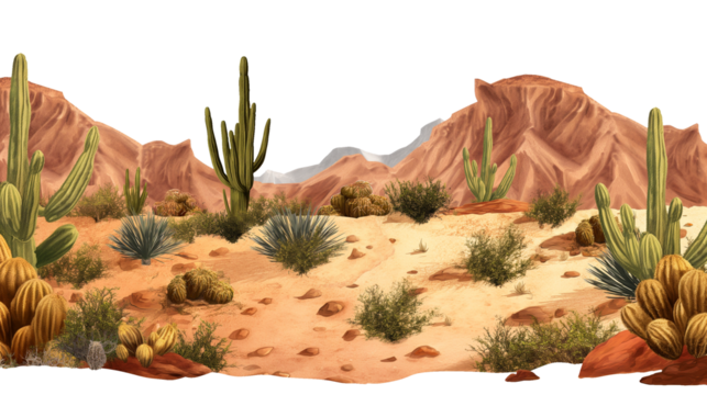 landscape in the desert isolated on transparent white background, clipping path