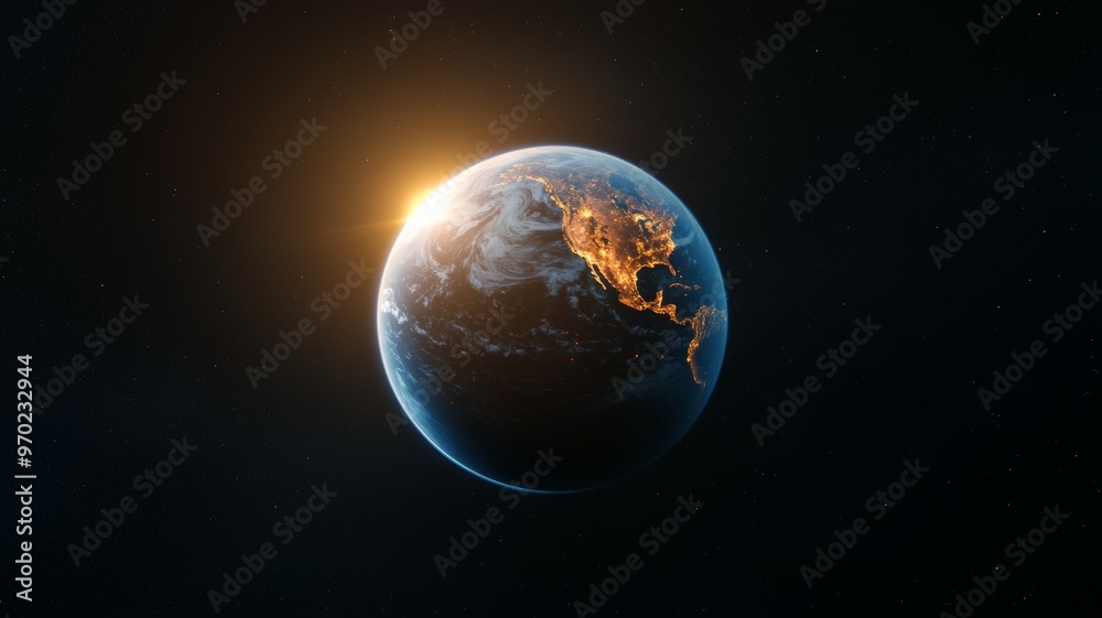 Canvas Prints a close up of the earth with the sun setting behind it