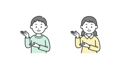 案内をする少年少女の上半身イラスト