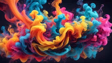 Obraz premium Abstract colorful swirls of smoke against a black background.