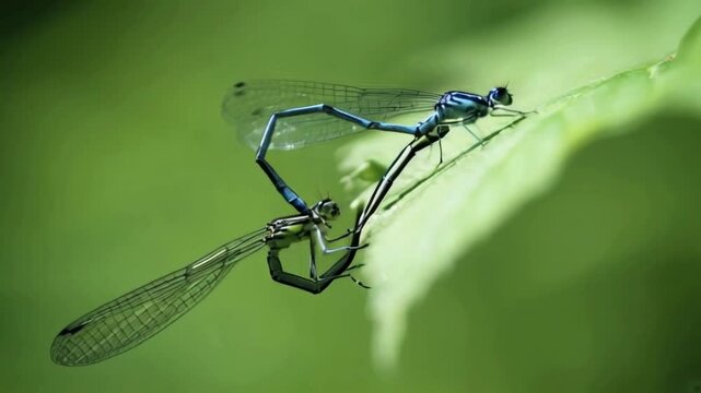 Dragonflies Mating and forming a heart shape on a leaf