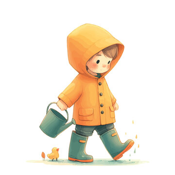 recommend clip art: child with watering can in raincoat u cute child in rain