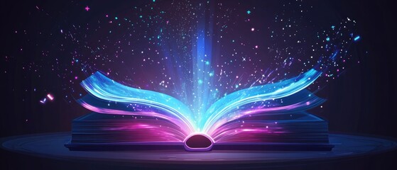 Futuristic digital book representing knowledge and wisdom showcasing the concept of online learning 2D cartoon illustration of a magical book or portal