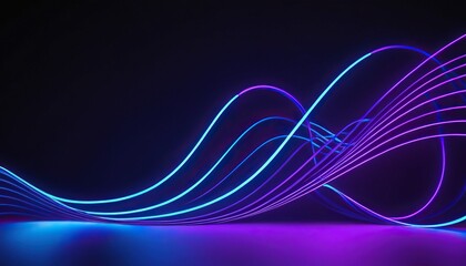 Dark abstract background with glowing wave. Blue purple wave line light gradient dark background. Abstract technology big data digital background. 3D rendering.594