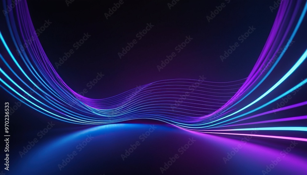 Canvas Prints purple waves on dark background with blue and purple gradient lines in wavy movement 529
