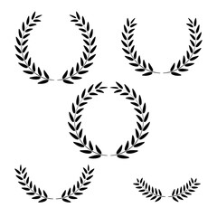 Laurel wreath Set, Black circular laurel olive branches greek wreath ,A winner award of olive leaves, stars of victory symbol, achievement heraldry symbol, vector illustration isolate on white