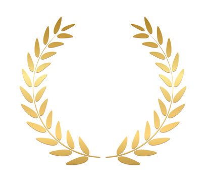 Gold laurel wreath, Golden circular laurel olive branches greek wreath vector illustration, A winner award of olive, stars of victory symbol, achievement heraldry symbol isolated on white background