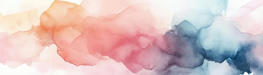 Fototapeta premium A soft watercolor abstract background with flowing pastel hues of pink, blue, and peach, ideal for artistic projects.