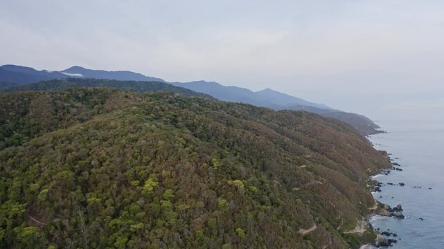 Aerial view  Osma coastline. La Guaira State, Venezuela. Green mountains at the Caribbean.