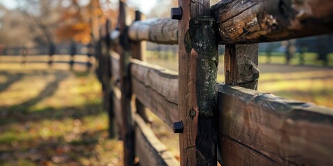 Artistic photograph of aged wooden barriers for equestrian sports with shallow depth of field