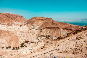 View of the mountain landscape in the Judean Desert in southern Israel. High quality photo