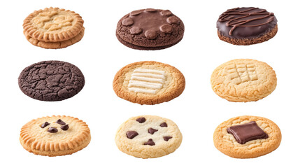 assorted homemade cookies collection isolated on transparent background