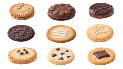 assorted homemade cookies collection isolated on transparent background