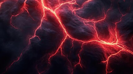 A dramatic display of red lightning illuminating dark clouds, evoking power and intensity in nature's tempestuous elements.