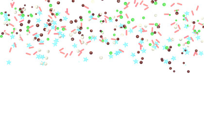 illustrations of ice cream topping on transparency background, PNG, sweets, confetti, decorations, frame, border, backgrounds,