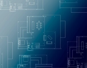 Blue background design with house plans. Architectural technical drawing. Construction project development. Drawing with CAD system.