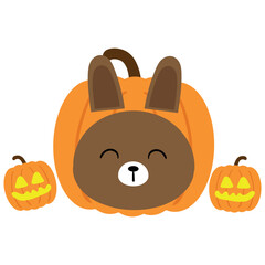 Illustration with cute halloween pumpkins and handwritten brown rabbits. cute wallpapers, backgrounds and cards