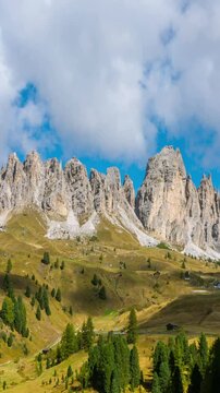 Time Lapse of Dolomites Italy landscape Pizes de Cir Ridge in South Tyrol, Western Dolomites - Italy tourist attraction for nature travel and outdoor acticity. Breathtaking landscape of Northern Italy