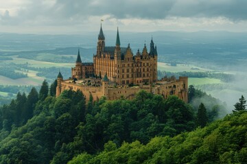 city castle and charles bridge with sky view