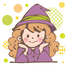 魔女っぽいの格好をして頬杖をつく女の子