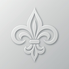 Vector Realistic Paper 3d Fleur De Lis Closeup on White Background. Heraldic Lily Sign, Vector Illustration © gomolach