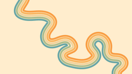 Abstract background of rainbow groovy Wavy Line design in 1970s Hippie Retro style Good vibes. Vector pattern use for cloth, textile, wrap, cover, poster. abstract stylish 70s era line frame illustrat
