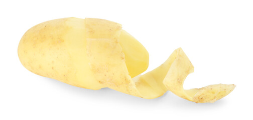 One young potato with peel isolated on white