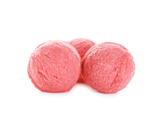 Scoops of tasty watermelon sorbet isolated on white