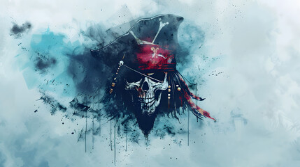 Jolly Roger Pirate Watercolor art drawing style