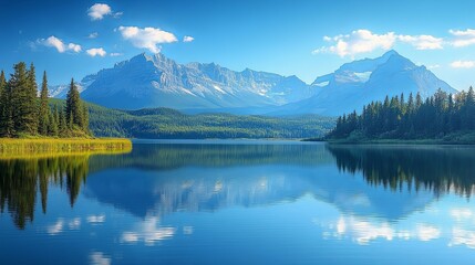 Mountain Range Reflected in Tranquil Lake Water