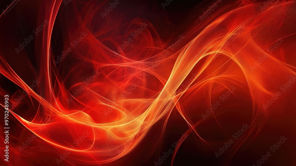 Poster vibrant abstract design with swirling red and orange flames on a dark background, perfect for creati